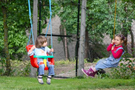 Baby- Teller- und Nestschaukel im Garten