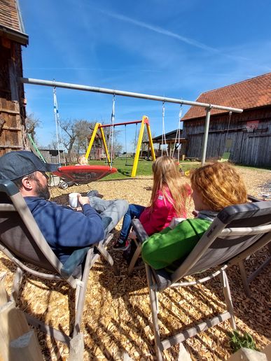 Baby- Teller- und Nestschaukel im Garten